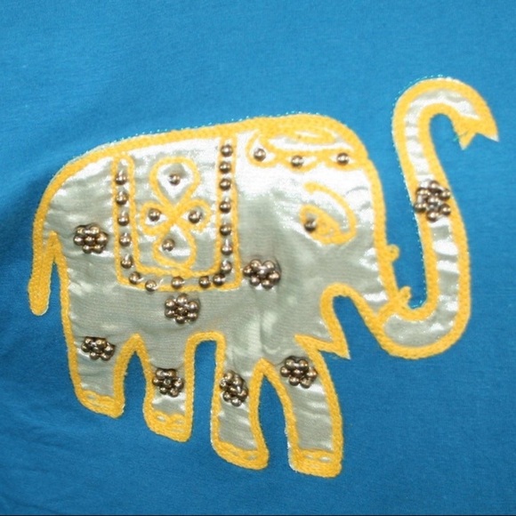 VaVa Appliqued Elephant, Blue Tunic Top, Angel Sleeve Poncho with Fringe, Size M - Picture 6 of 8